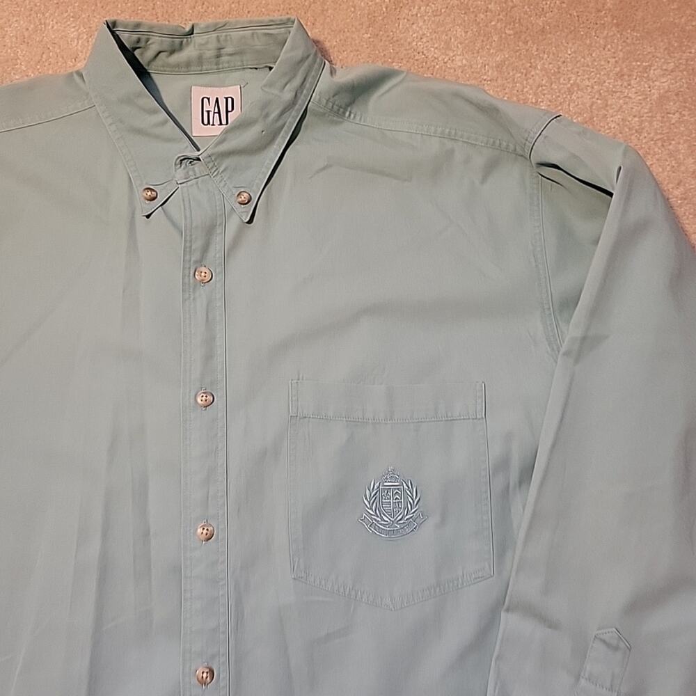 VTG GAP Mens Mint Button Down Shirt 80's 90's XL Long Sleeve Embroidered Pocket